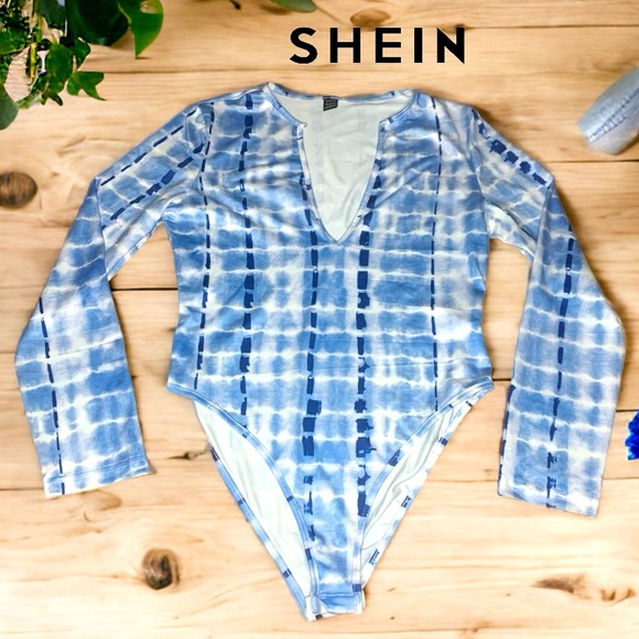 SHEIN Blue Tie Dye Long Sleeve Bodysuit- Large - Picture 4 of 7
